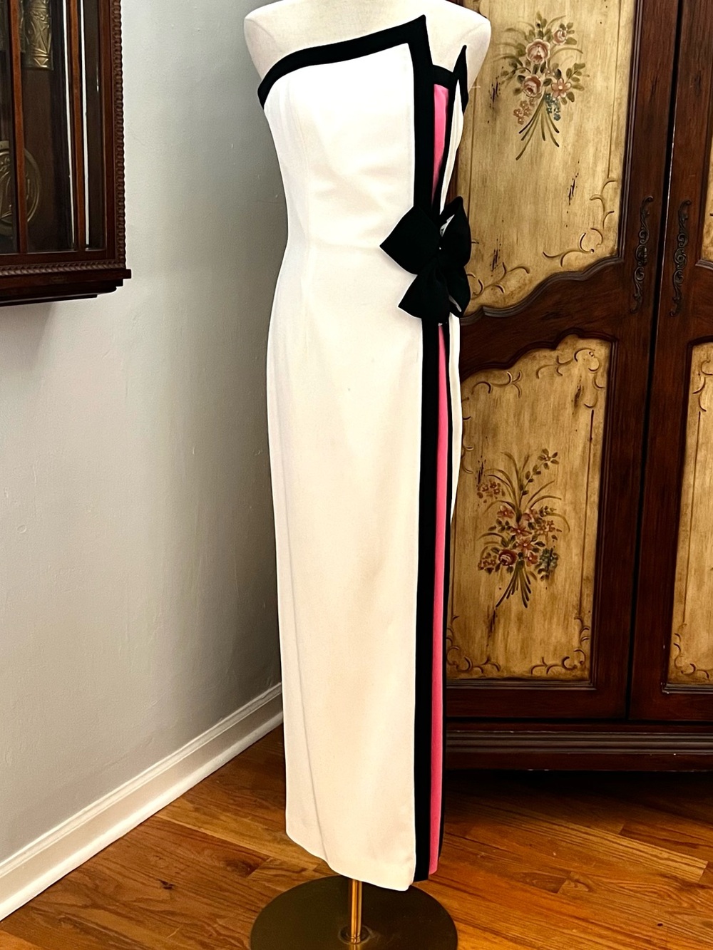 Rare VTG Bill Blass,Sculptural Bow,Corseted,Gala Couture Column Gown,EUC, Size 8 - Picture 1 of 10